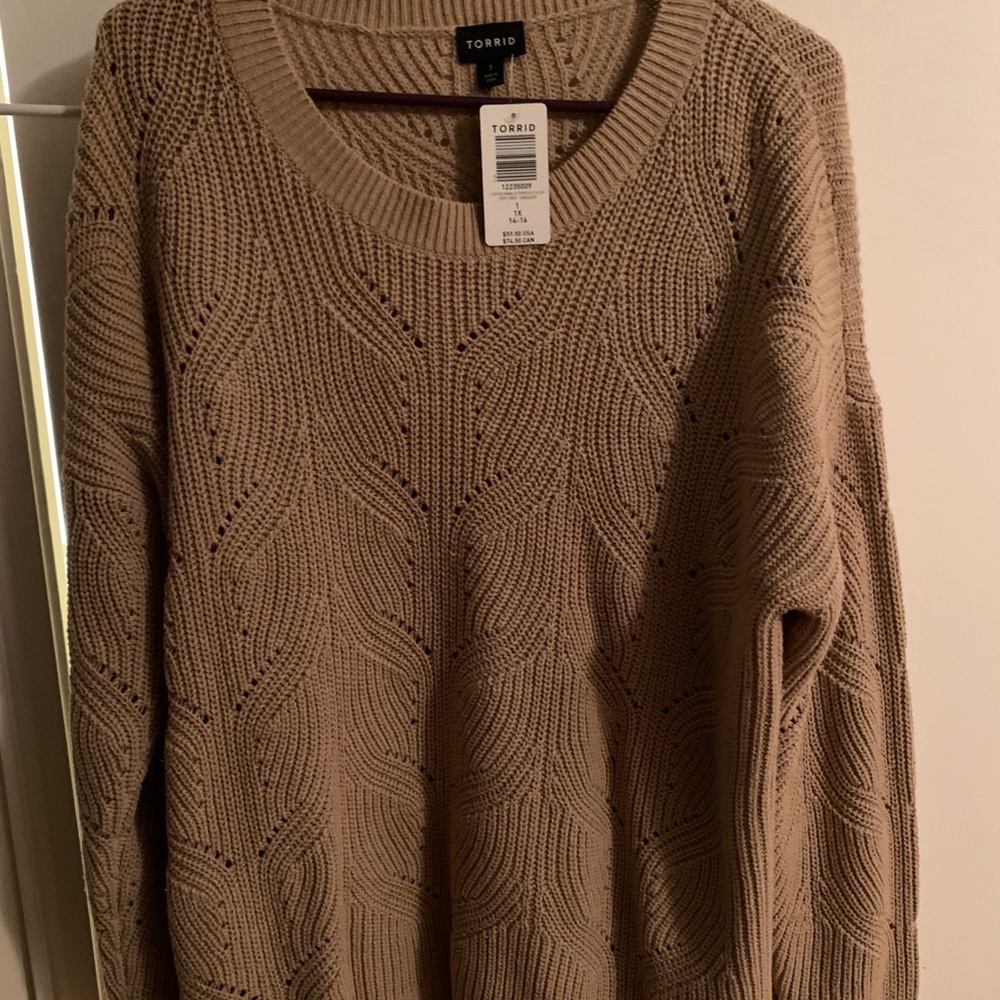 NWT Torrid Brown Pointelle Pullover Sweater Sz 1